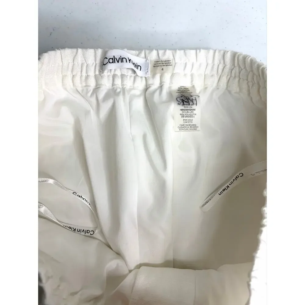 Calvin Klein Linen Blend Pants Sz 4 Drawstring Lined Beach Coastal Prep Minimal